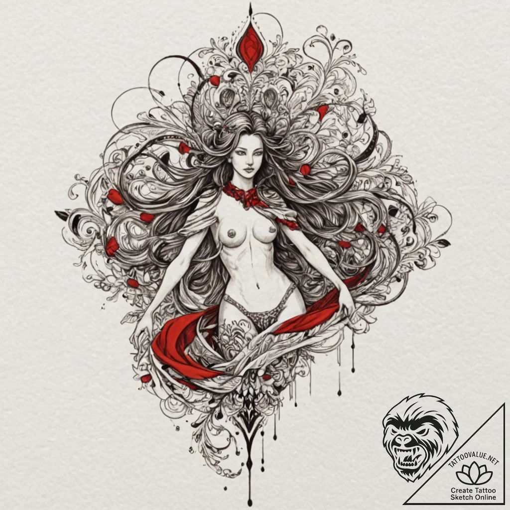 Unseen blade beneath crimson veil, tattoo ske... - tattoo sketch (№1752242741_0, 11.07.2025 14:05) — tattoovalue.net