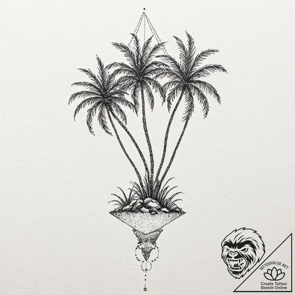 Palm tree, tattoo drawing outline, profession... - tattoo sketch (№1752242910_0, 11.07.2025 14:08) — tattoovalue.net