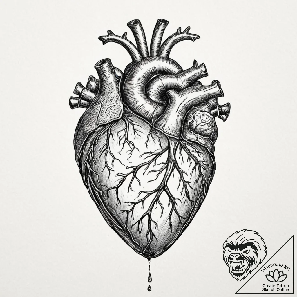 Anatomical heart made of crystal - tattoo sketch (№1752243081_0, 11.07.2025 14:11) — tattoovalue.net