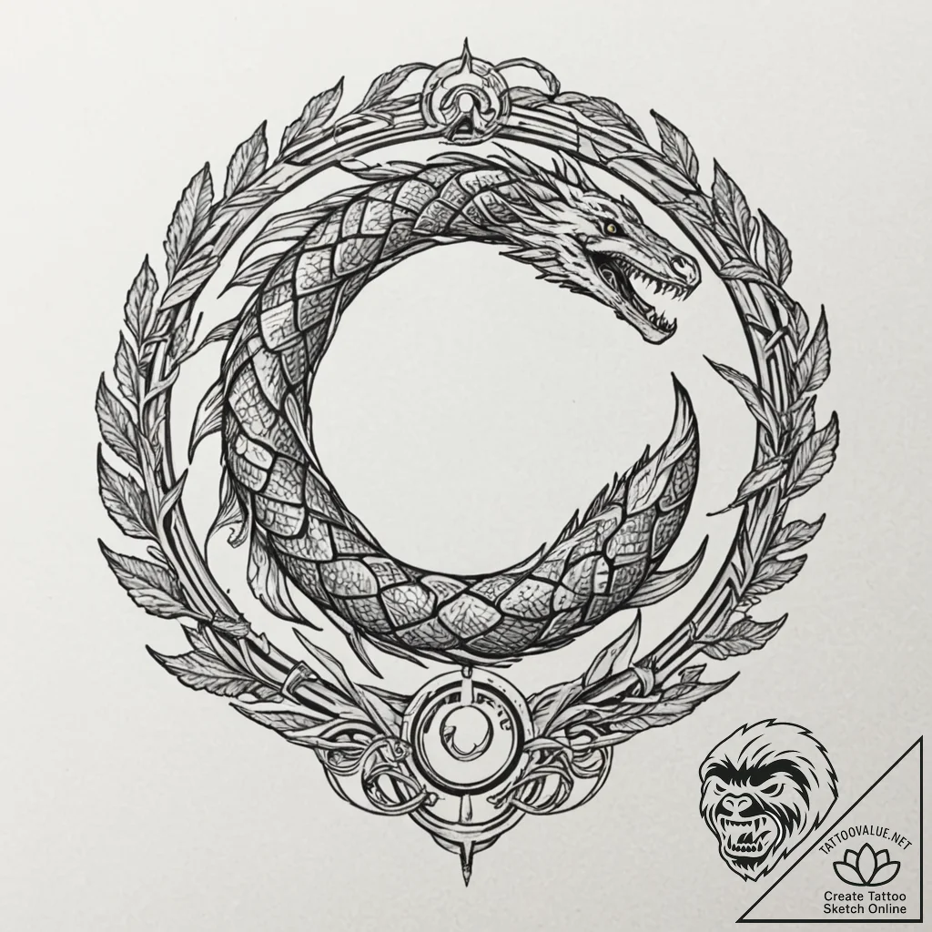 Ouroboros as a mechanical, segmented serpent,... - tattoo sketch (№1752243251_0, 11.07.2025 14:14) — tattoovalue.net