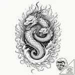 Flaming serpent through shattered spire, arti… – tattoo sketch (№1752243592_0, 11.07.2025 14:19) — tattoovalue.net
