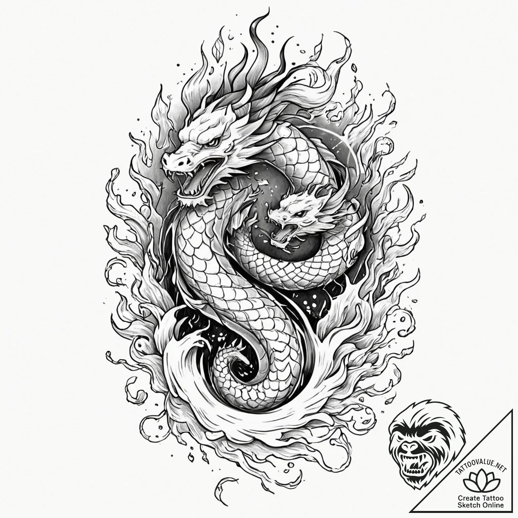 Flaming serpent through shattered spire, arti... - tattoo sketch (№1752243592_0, 11.07.2025 14:19) — tattoovalue.net