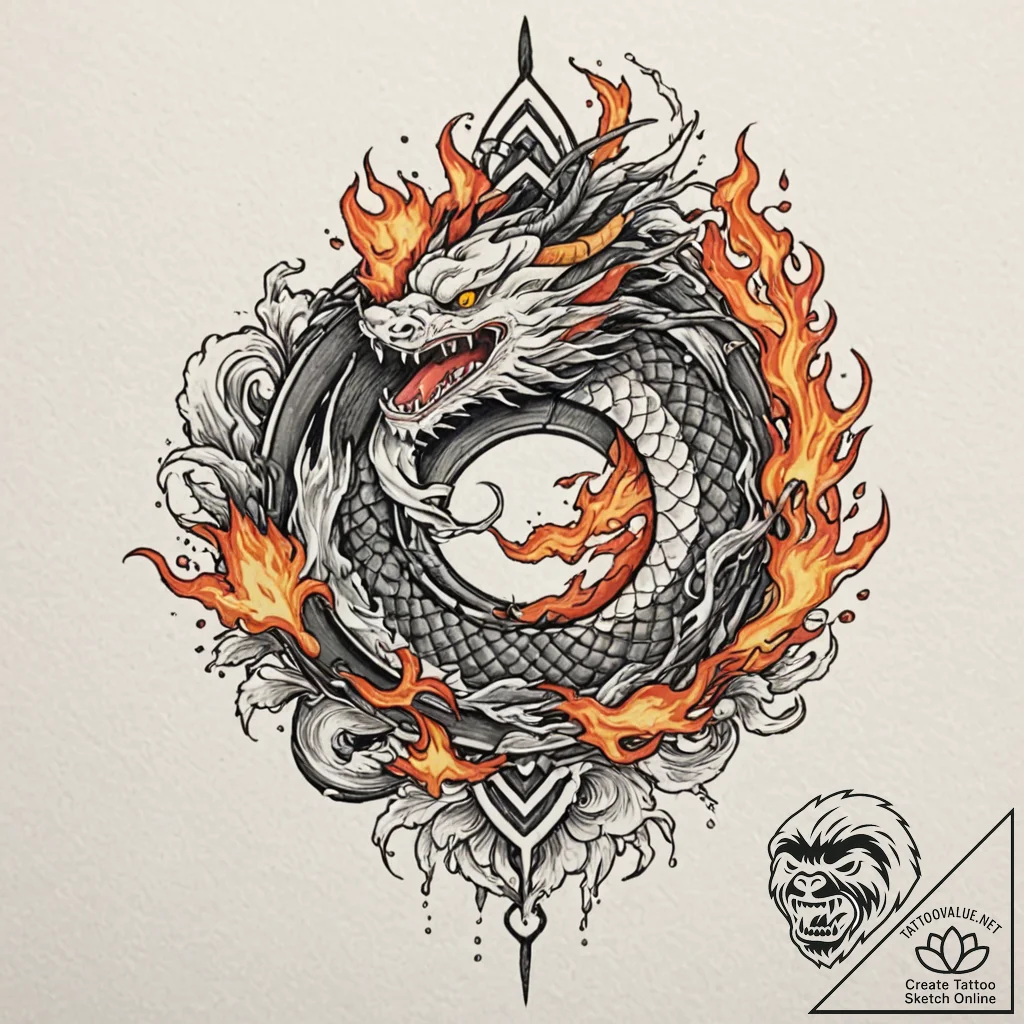 Flaming chain wrapped around dagger, tattoo s... - tattoo sketch (№1752243762_0, 11.07.2025 14:22) — tattoovalue.net