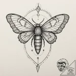 Moth drawn to a glowing, ancient rune, tattoo… – tattoo sketch (№1752243848_0, 11.07.2025 14:24) — tattoovalue.net