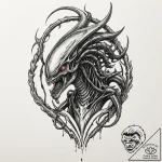 Queen’s alien xenomorph, rendered in biomecha… – tattoo sketch (№1752243934_0, 11.07.2025 14:25) — tattoovalue.net