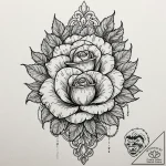 Bone rose blooming through armor, artistic ta… – tattoo sketch (№1752244019_0, 11.07.2025 14:26) — tattoovalue.net