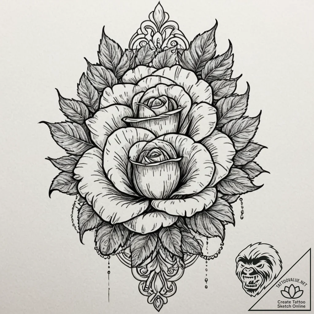 Bone rose blooming through armor, artistic ta... - tattoo sketch (№1752244019_0, 11.07.2025 14:26) — tattoovalue.net