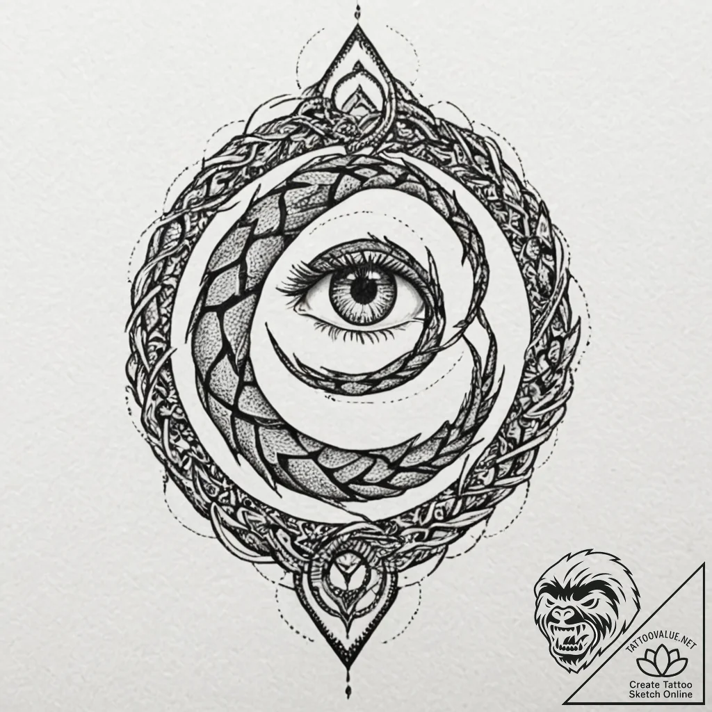 Abyssal serpent with burning eyes, tattoo lin... - tattoo sketch (№1752244532_0, 11.07.2025 14:35) — tattoovalue.net