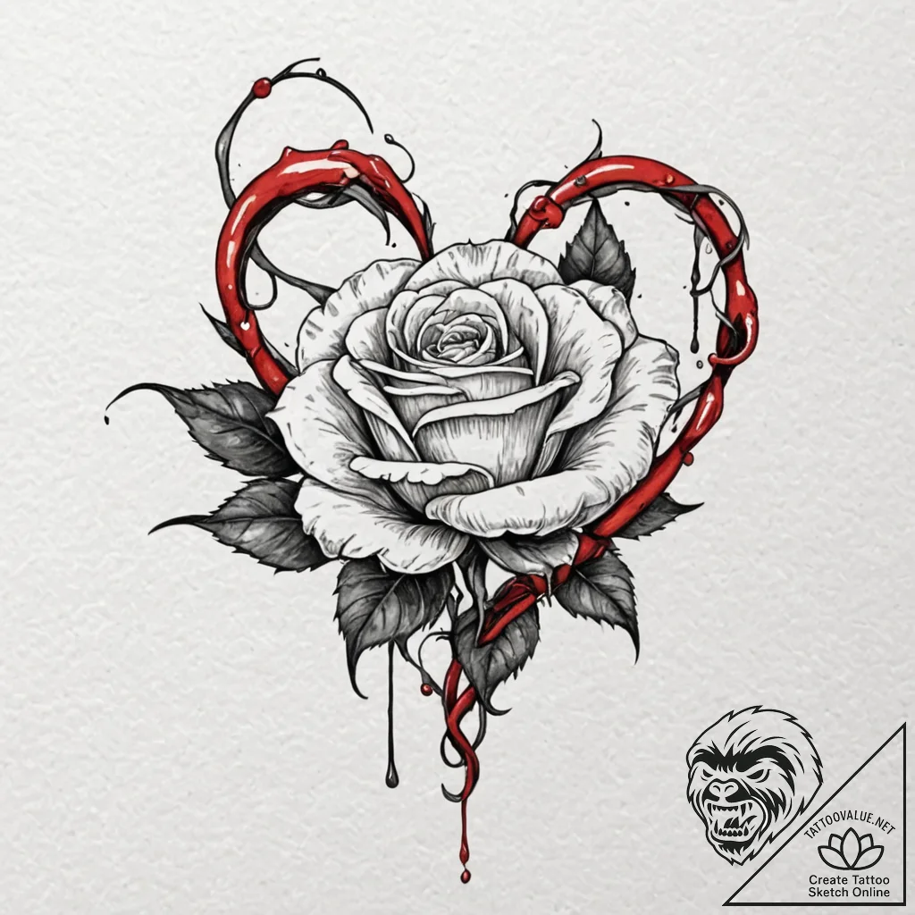 Crimson serpent through frozen rose, artistic... - tattoo sketch (№1752244787_0, 11.07.2025 14:39) — tattoovalue.net