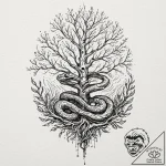 Glacial serpent beneath spectral tree, concep… – tattoo sketch (№1752244959_0, 11.07.2025 14:42) — tattoovalue.net