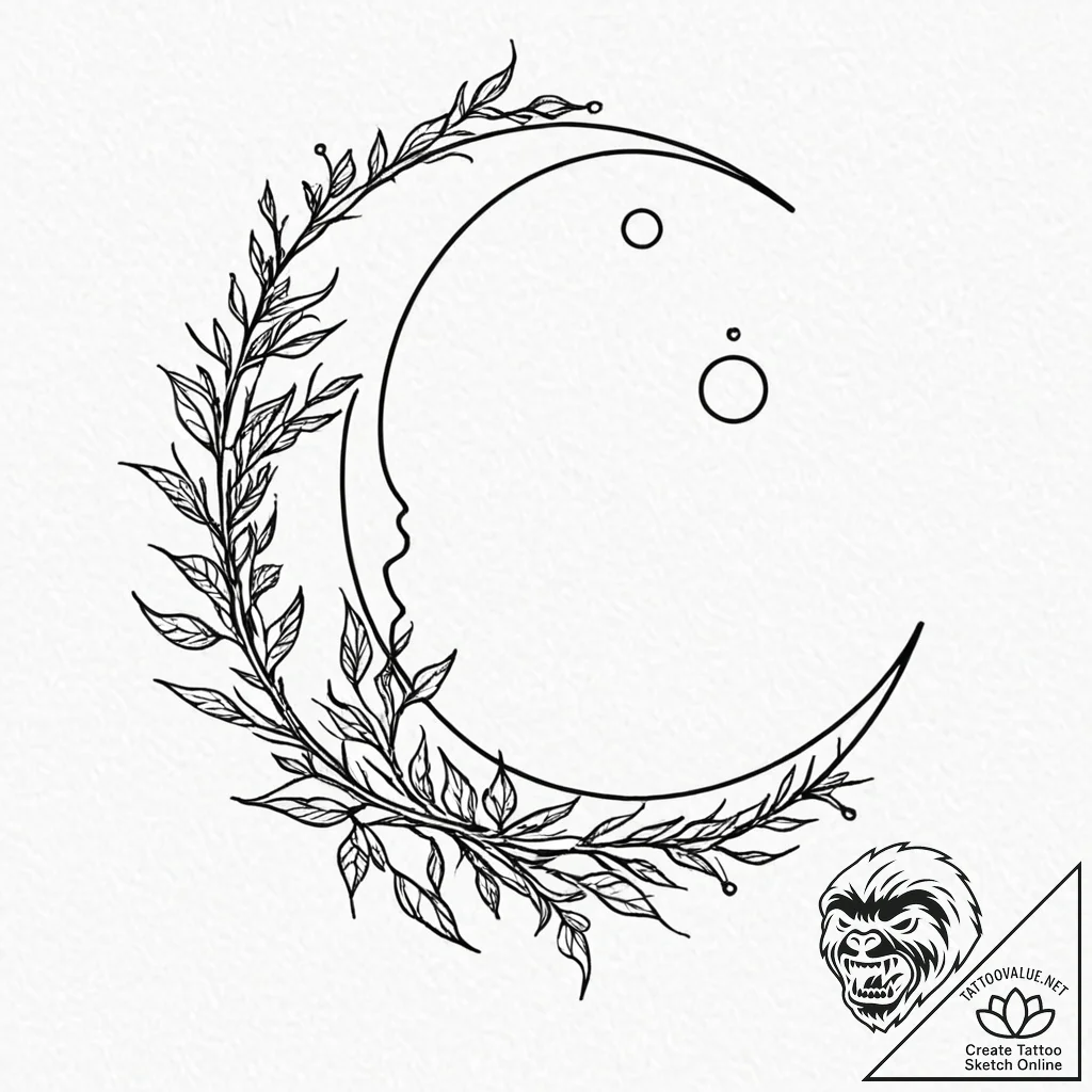 Barbed branches wrapping moon, tattoo drawing... - tattoo sketch (№1752245128_0, 11.07.2025 14:45) — tattoovalue.net