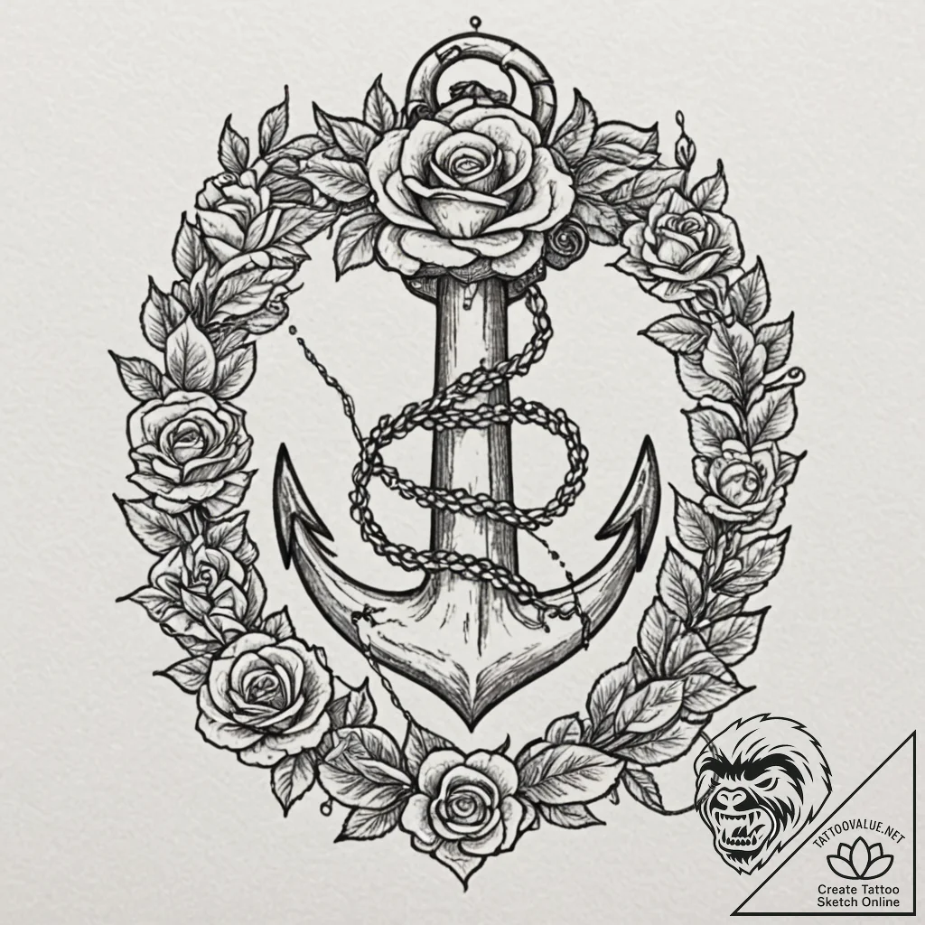 Angelic serpent coiled around anchor, artisti... - tattoo sketch (№1752245471_0, 11.07.2025 14:51) — tattoovalue.net