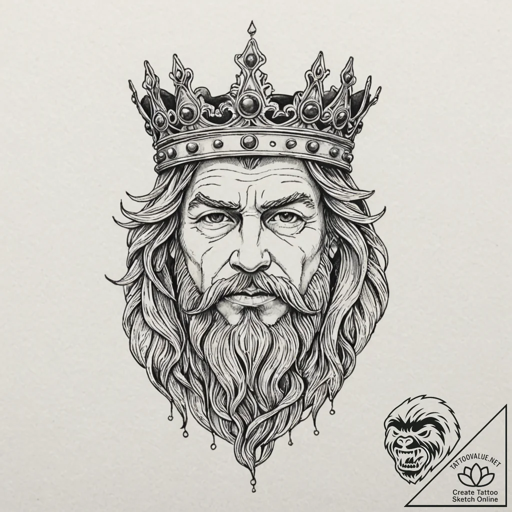 Oak carving of forgotten king, concept art fo... - tattoo sketch (№1752245559_0, 11.07.2025 14:52) — tattoovalue.net