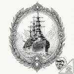 Battleship firing a broadside, with shells of… – tattoo sketch (№1752245814_0, 11.07.2025 14:56) — tattoovalue.net
