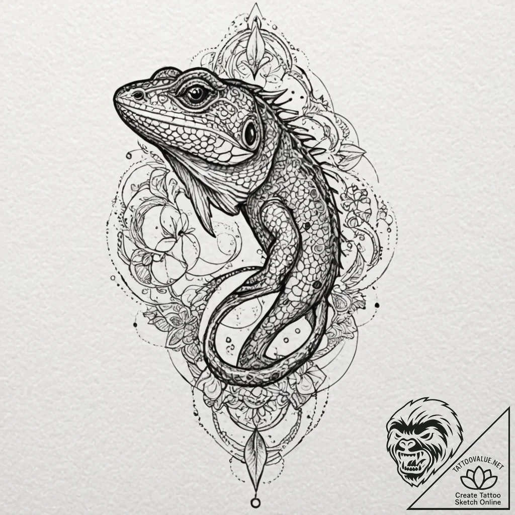 Lizard tongue flicking starlight, artistic ta... - tattoo sketch (№1752245985_0, 11.07.2025 14:59) — tattoovalue.net