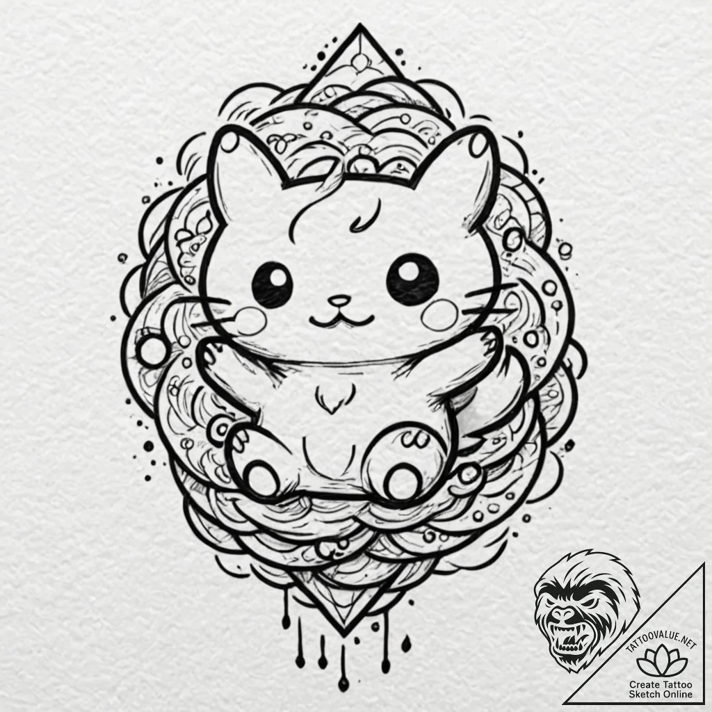 Tamagotchi pet on its screen, ink illustratio... - tattoo sketch (№1752246234_0, 11.07.2025 15:03) — tattoovalue.net