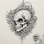 Abyssal rose blooming in skull eye socket, ta… – tattoo sketch (№1752246436_0, 11.07.2025 15:07) — tattoovalue.net