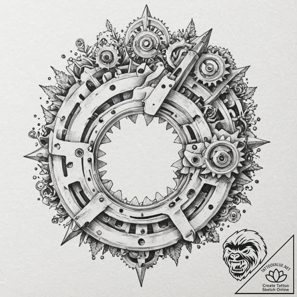 Machinist's caliper measuring a gear, with pe... - tattoo sketch (№1752246758_0, 11.07.2025 15:12) — tattoovalue.net