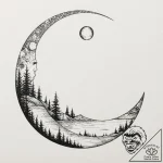 Water mirror reflecting twin moons, ink illus… – tattoo sketch (№1752246920_0, 11.07.2025 15:15) — tattoovalue.net