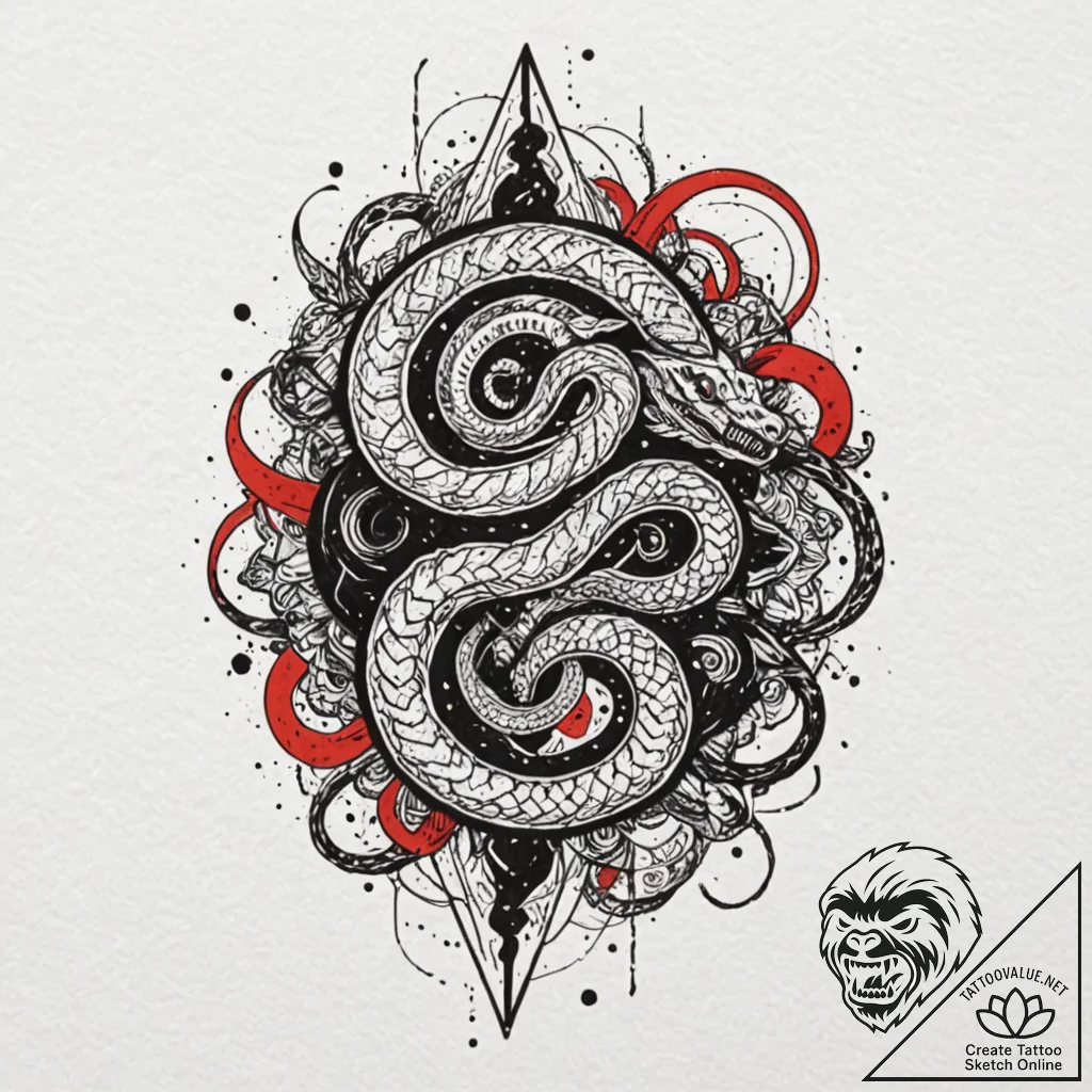 Underworld serpent coiling through stars, tat... - tattoo sketch (№1752247252_0, 11.07.2025 15:20) — tattoovalue.net