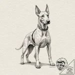Doberman pinscher with a sleek, tactical harn… – tattoo sketch (№1752247508_0, 11.07.2025 15:25) — tattoovalue.net