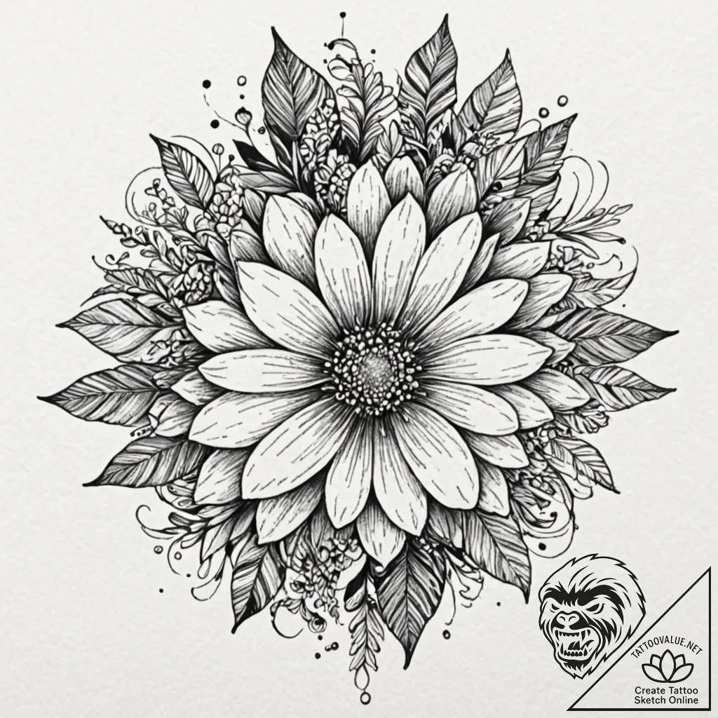 Flower, tattoo sketch design, highly detailed... - tattoo sketch (№1752247761_0, 11.07.2025 15:29) — tattoovalue.net