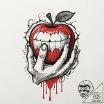Demon hand offering a cursed, glowing apple,… – tattoo sketch (№1752247843_0, 11.07.2025 15:30) — tattoovalue.net