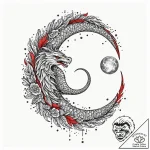 Feathered serpent encircling moon, concept ar… – tattoo sketch (№1752248178_0, 11.07.2025 15:36) — tattoovalue.net