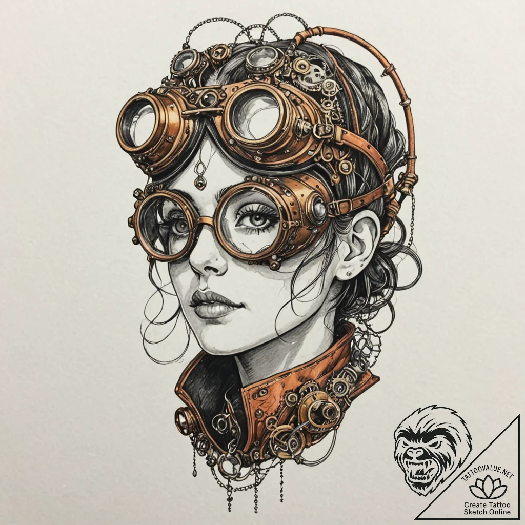 Steampunk goggles, concept art for tattoo, li... - tattoo sketch (№1752248428_0, 11.07.2025 15:40) — tattoovalue.net