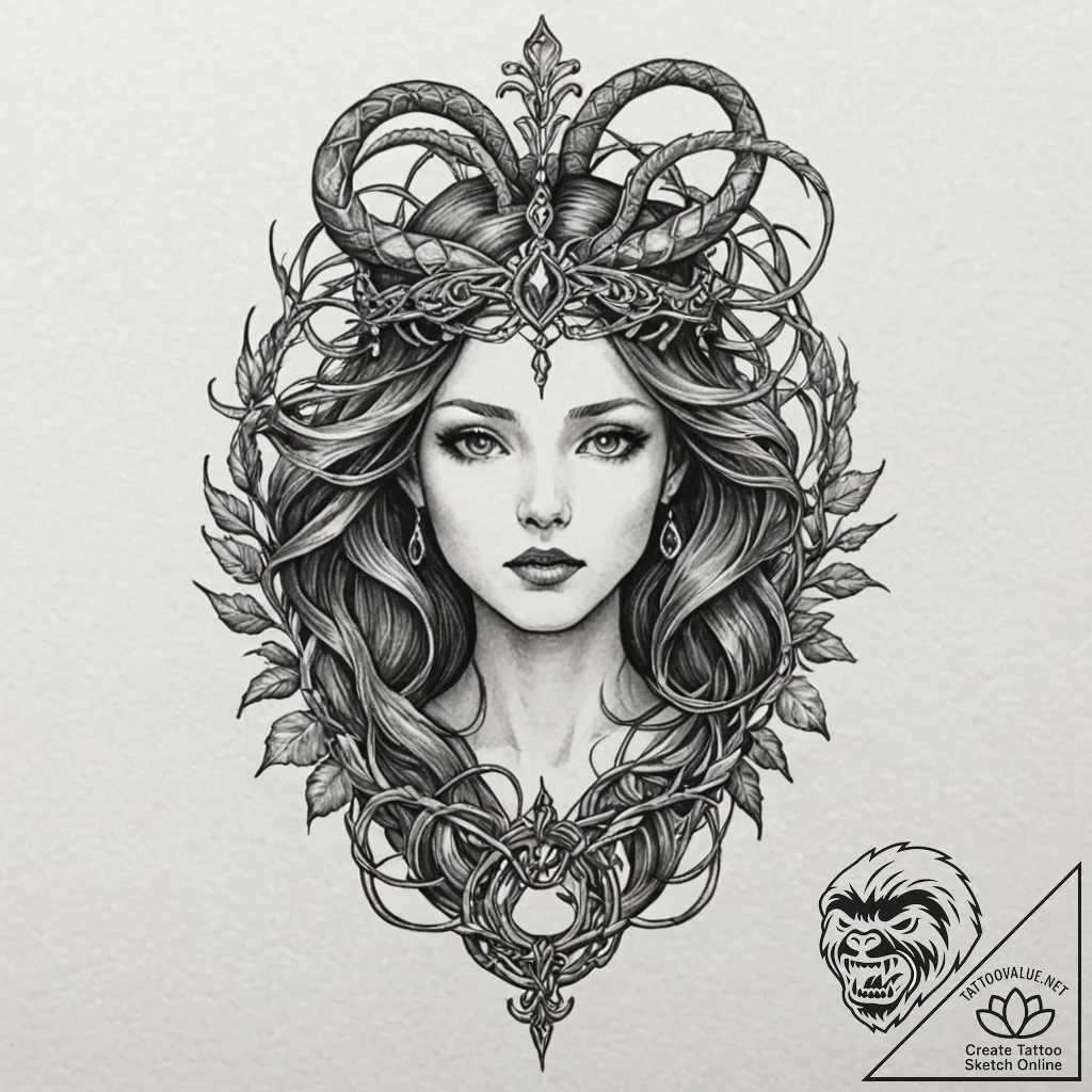 Night serpent crowned with thorns, artistic t... - tattoo sketch (№1752248595_0, 11.07.2025 15:43) — tattoovalue.net