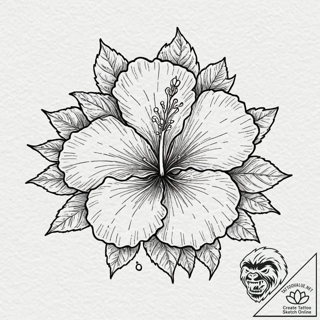 Hibiscus, ink illustration for tattoo, fine l... - tattoo sketch (№1752248679_0, 11.07.2025 15:44) — tattoovalue.net