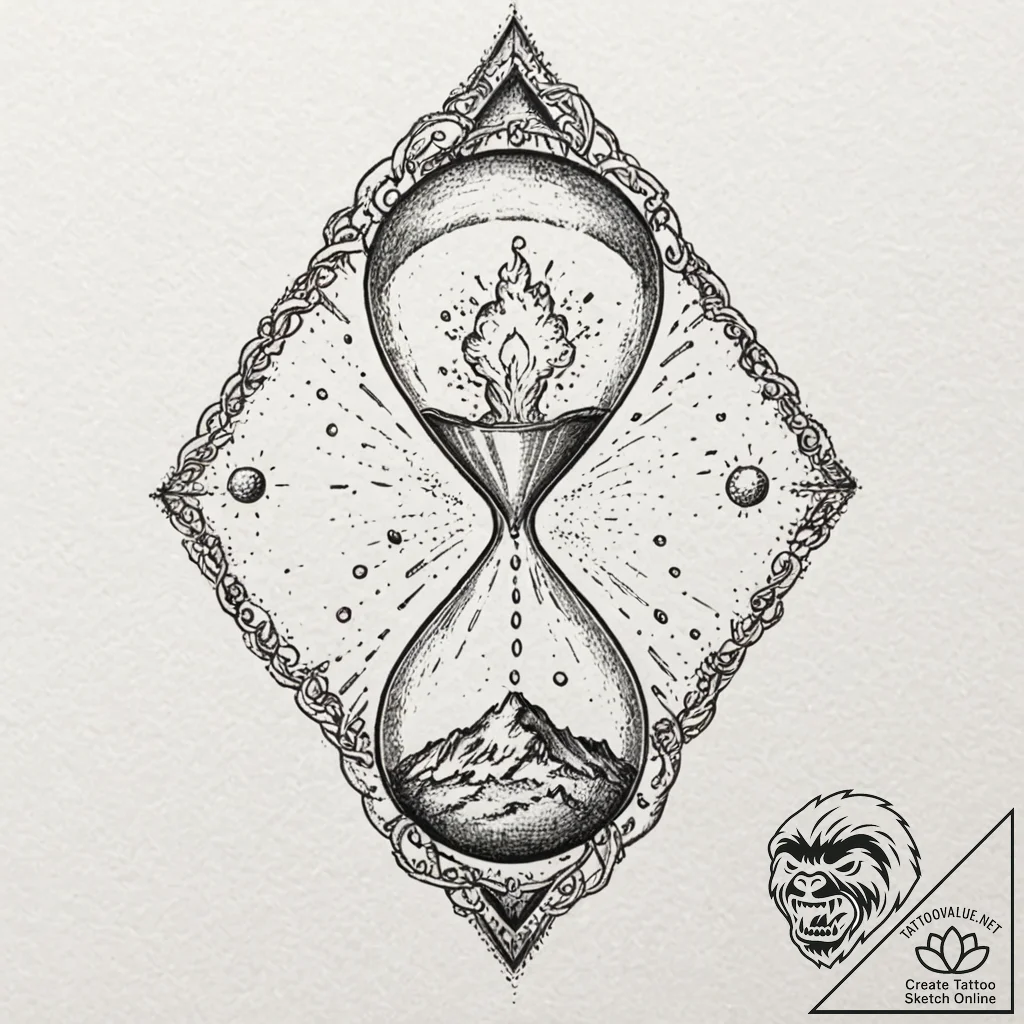 Atomic explosion in hourglass, concept art fo... - tattoo sketch (№1752249241_0, 11.07.2025 15:54) — tattoovalue.net