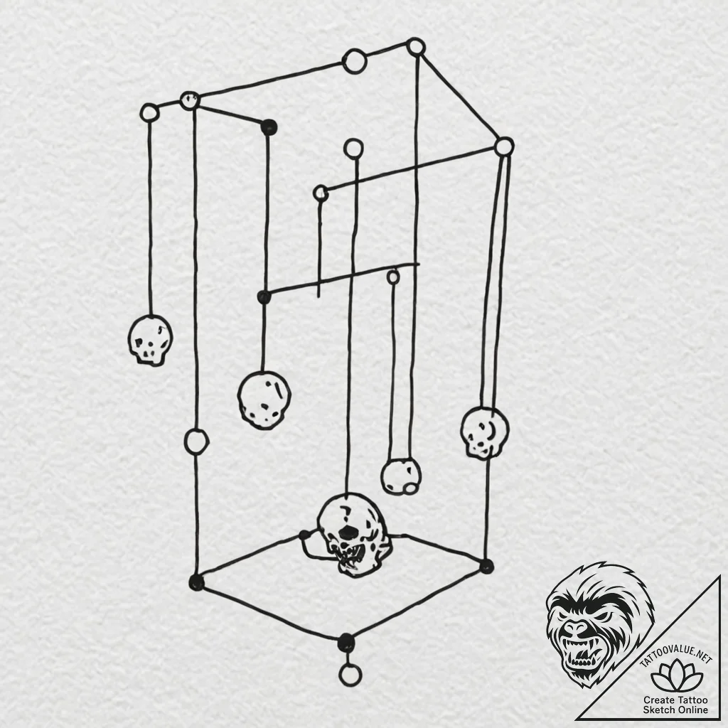 Newton's cradle, but the balls are human skul... - tattoo sketch (№1752249560_0, 11.07.2025 15:59) — tattoovalue.net