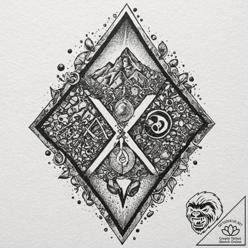 Alchemy symbols on cracked stone, tattoo line... - tattoo sketch (№1752249983_0, 11.07.2025 16:06) — tattoovalue.net