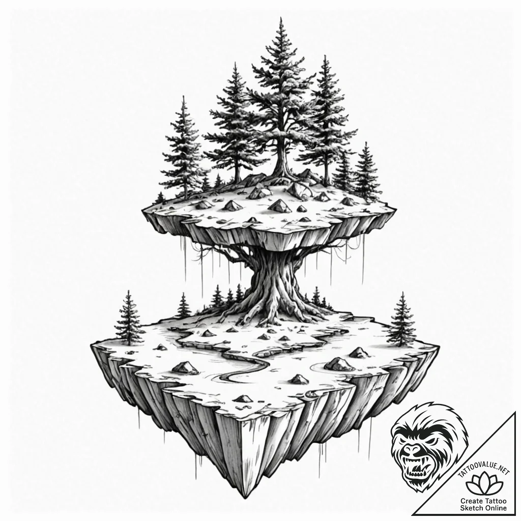 A floating island with a single tree - tattoo sketch (№1752250320_0, 11.07.2025 16:12) — tattoovalue.net
