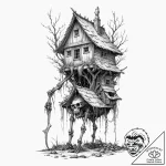Baba yaga’s hut walking on skeletal bird legs… – tattoo sketch (№1752250910_0, 11.07.2025 16:21) — tattoovalue.net