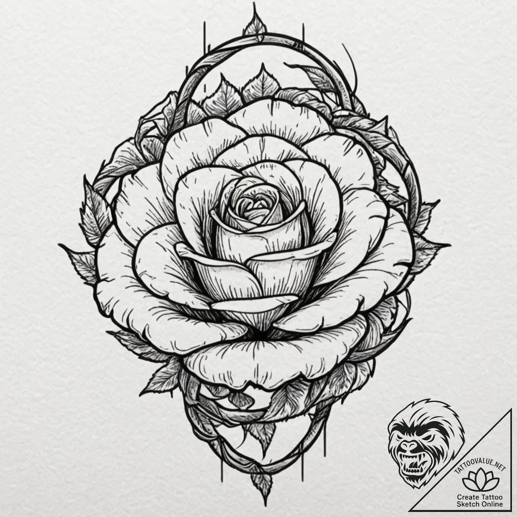 Iron rose entwined with serpent, tattoo drawi... - tattoo sketch (№1752250994_0, 11.07.2025 16:23) — tattoovalue.net