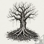 Tree roots binding shattered relic, concept a… – tattoo sketch (№1752251248_0, 11.07.2025 16:27) — tattoovalue.net