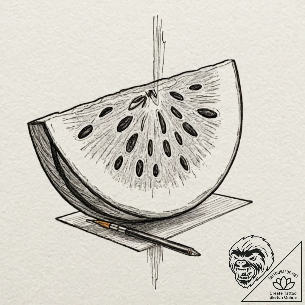 Slice of watermelon, graphic style, tattoo li... - tattoo sketch (№1752251504_0, 11.07.2025 16:31) — tattoovalue.net