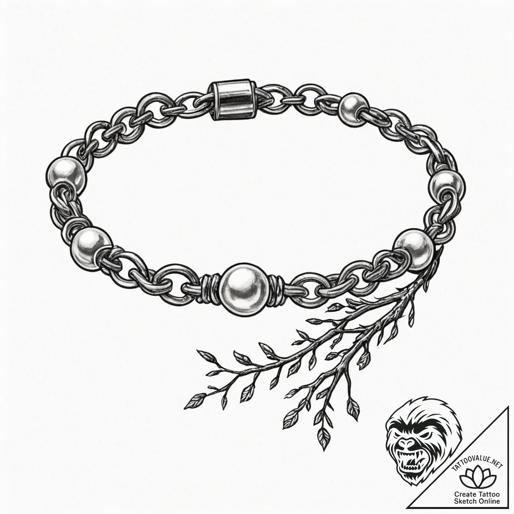 Pearl bracelet beneath iron roots, concept ar... - tattoo sketch (№1752253107_0, 11.07.2025 16:58) — tattoovalue.net