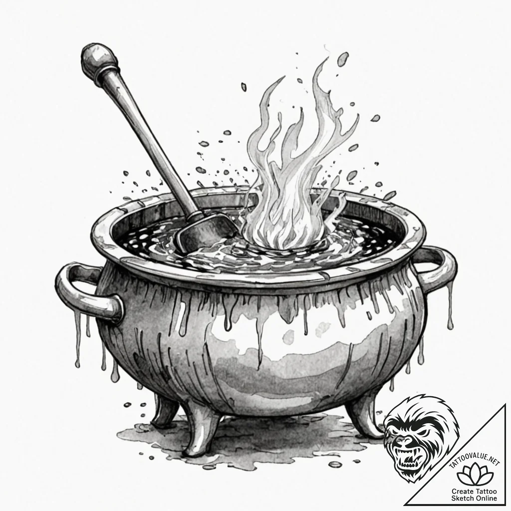 A witch's cauldron, ink illustration for tatt... - tattoo sketch (№1752253275_0, 11.07.2025 17:01) — tattoovalue.net