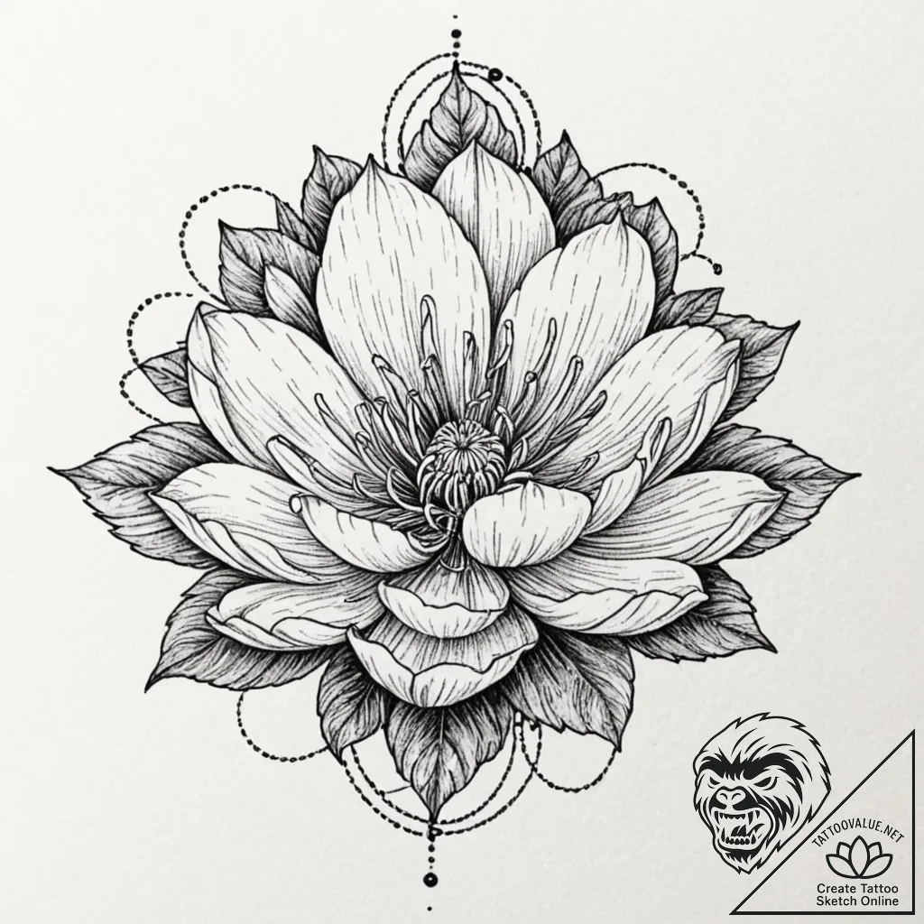 Feathered bloom blooming in shadows, ink illu... - tattoo sketch (№1752254037_0, 11.07.2025 17:13) — tattoovalue.net
