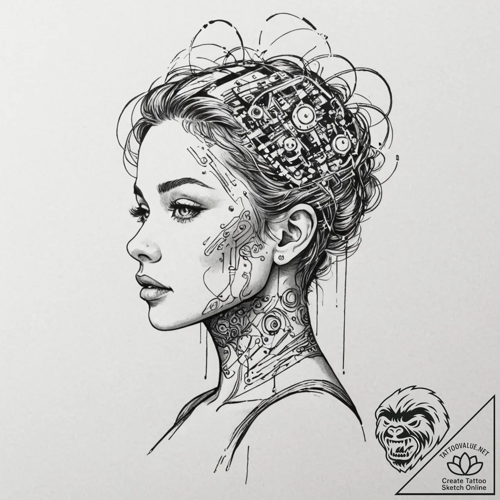 Circuit board pattern on a human back, artist... - tattoo sketch (№1752254120_0, 11.07.2025 17:15) — tattoovalue.net