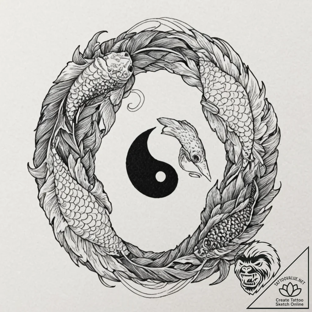 Koi fish, one black, one white, forming a yin... - tattoo sketch (№1752254204_0, 11.07.2025 17:16) — tattoovalue.net
