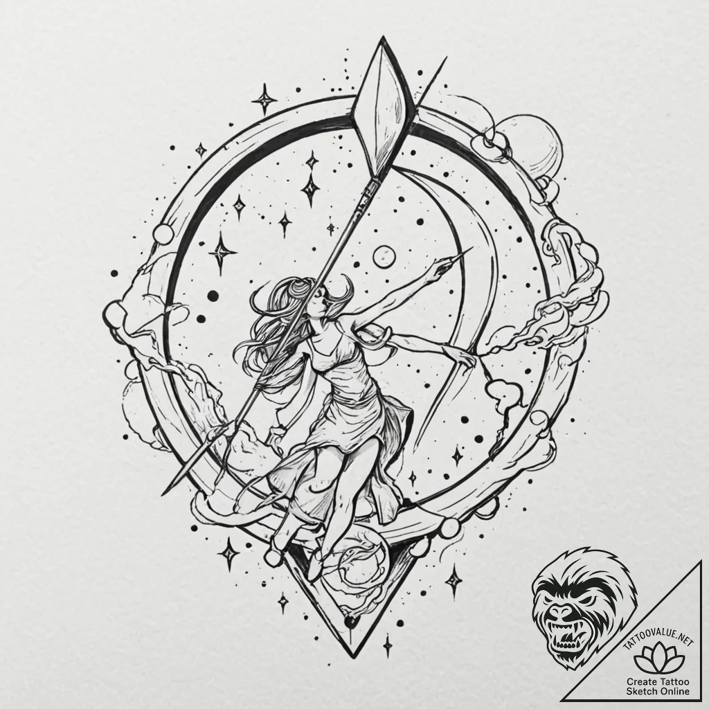 Astral scythe cutting through space, tattoo s... - tattoo sketch (№1752254870_0, 11.07.2025 17:27) — tattoovalue.net