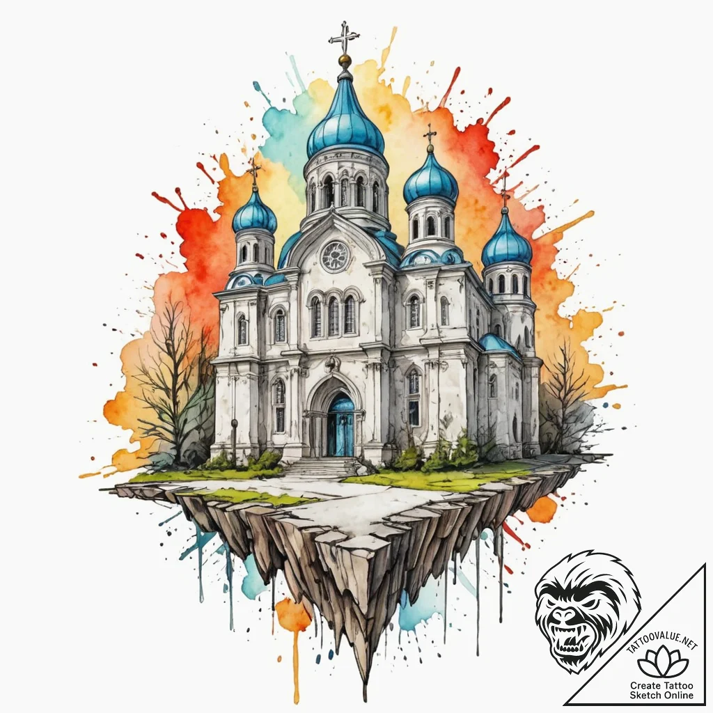 Russian prison-style tattoo of a cathedral, b... - tattoo sketch (№1752255120_0, 11.07.2025 17:32) — tattoovalue.net