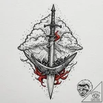 Dagger splitting storm clouds, artistic tatto… – tattoo sketch (№1752255203_0, 11.07.2025 17:33) — tattoovalue.net