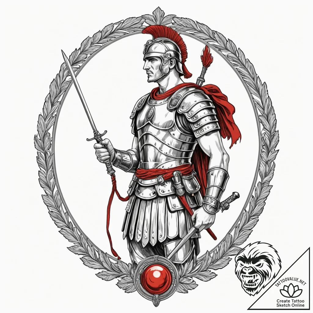 Roman legionary, concept art for tattoo, blac... - tattoo sketch (№1752255538_0, 11.07.2025 17:38) — tattoovalue.net