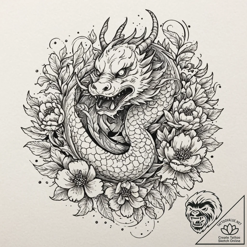 Peonies in full bloom, with a single honeybee... - tattoo sketch (№1752255791_0, 11.07.2025 17:43) — tattoovalue.net