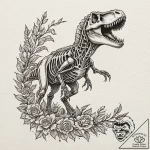 T-rex skeleton, but re-animated and roaring,… – tattoo sketch (№1752256125_0, 11.07.2025 17:48) — tattoovalue.net